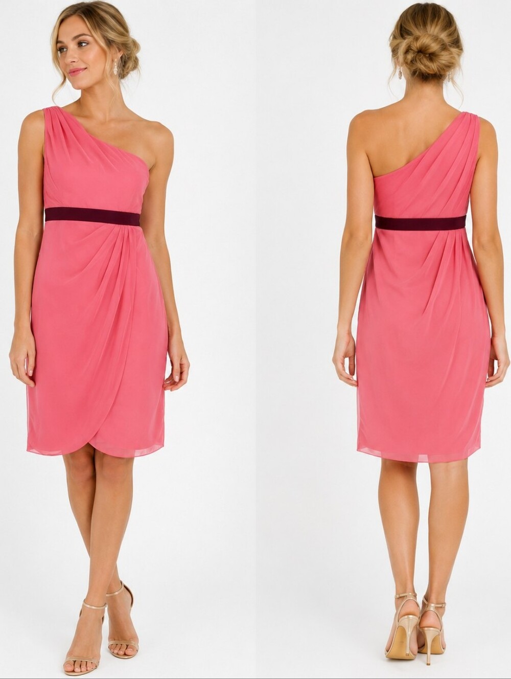 Bari‎ Jay Empire Waist One Shoulder Dress 6 Melon Bridesmaids Formal Party